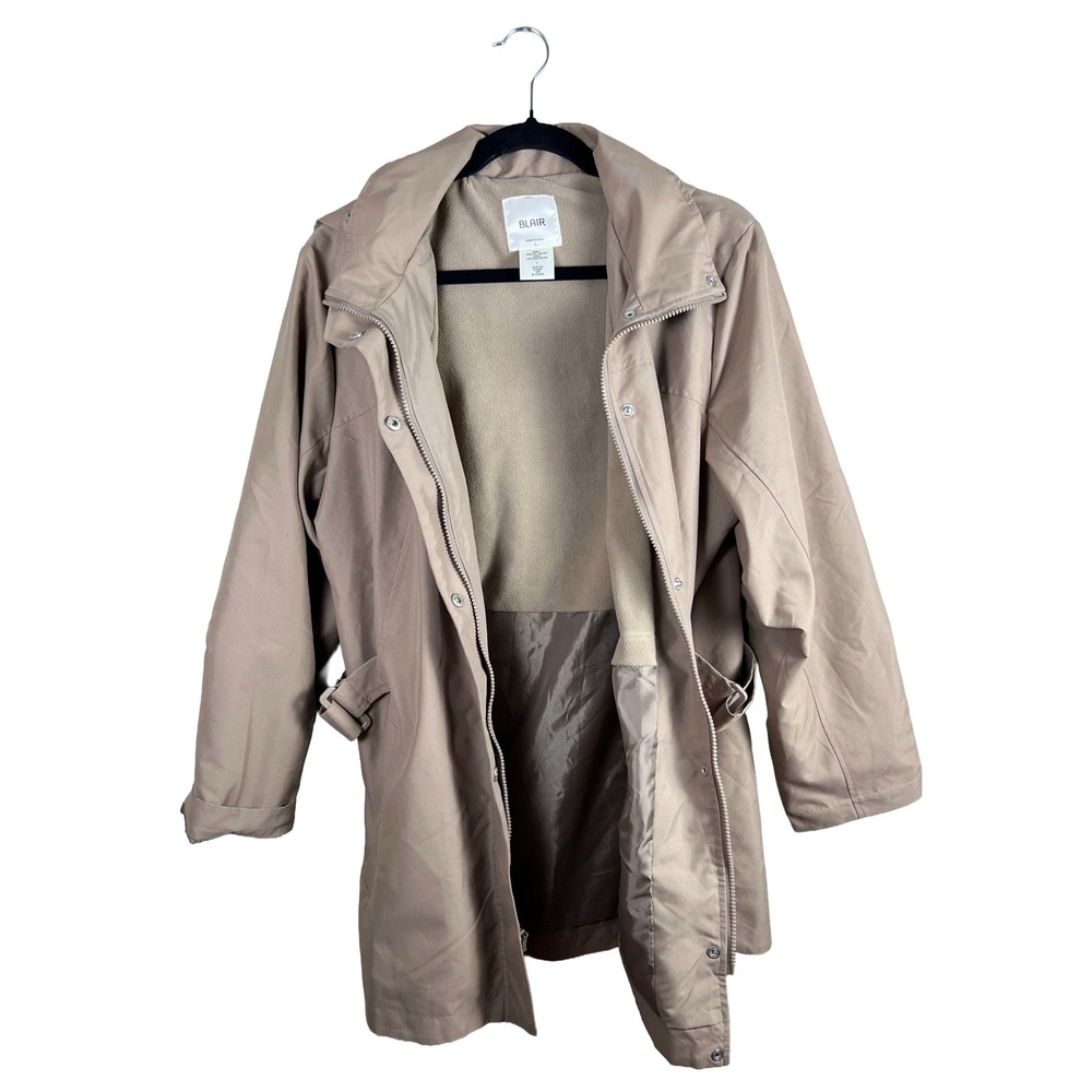 Blair Womens Large Tan Beige Hooded Anorak Jacket Fleece Lined Parka Coat - Picture 3 of 6